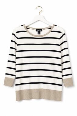 Lands End Supima Cotton Striped Sweater Gold Trim Preppy Knit Top Size Large